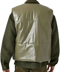 mens-olive-faux-leather-puffer-vest
