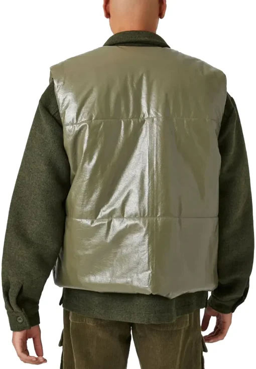 mens-olive-faux-leather-puffer-vest