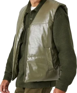mens-olive-faux-leather-puffer-vest