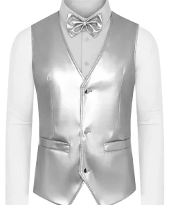 mens-silver-faux-leather-suit-vest