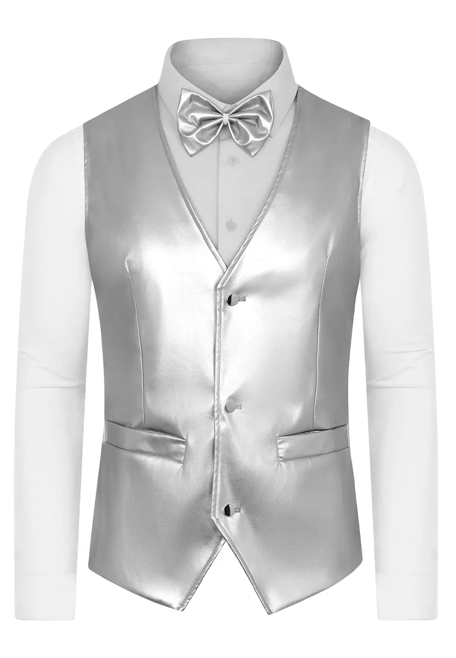 Men's Silver Faux Leather Suit Vest 1 mens-silver-faux-leather-suit-vest