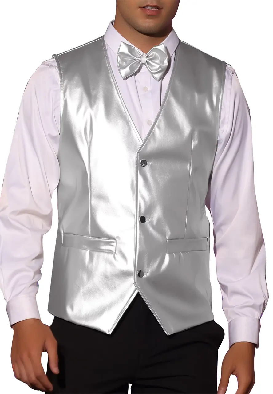 Men's Silver Faux Leather Suit Vest 2 mens-silver-faux-leather-suit-vest