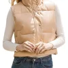 womens-beige-faux-leather-puffer-vest