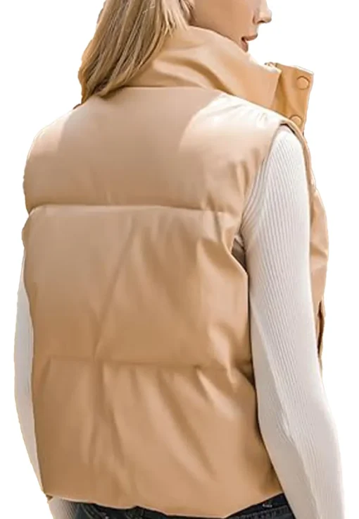 womens-beige-faux-leather-puffer-vest