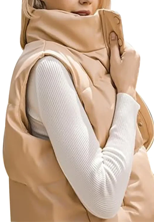 womens-beige-faux-leather-puffer-vest
