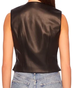 womens-black-faux-leather-v-neck-vest