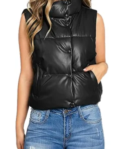 womens-black-puffer-faux-leather-vest