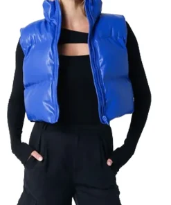 womens-blue-faux-leather-puffer-vest