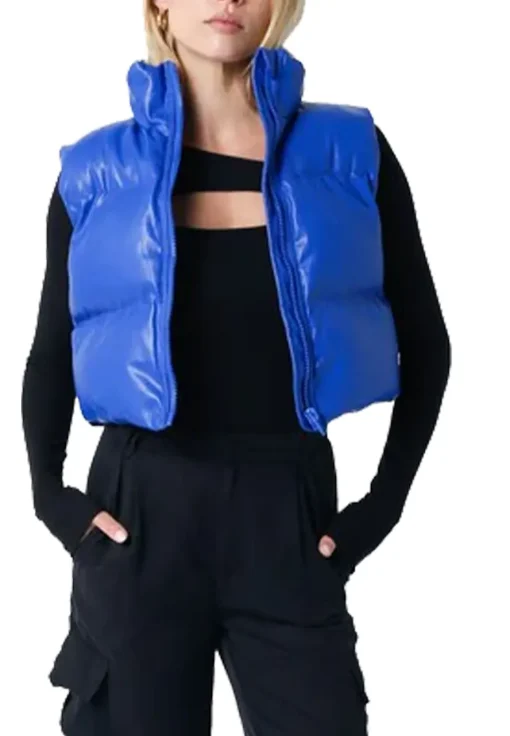 womens-blue-faux-leather-puffer-vest