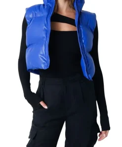 womens-blue-faux-leather-puffer-vest