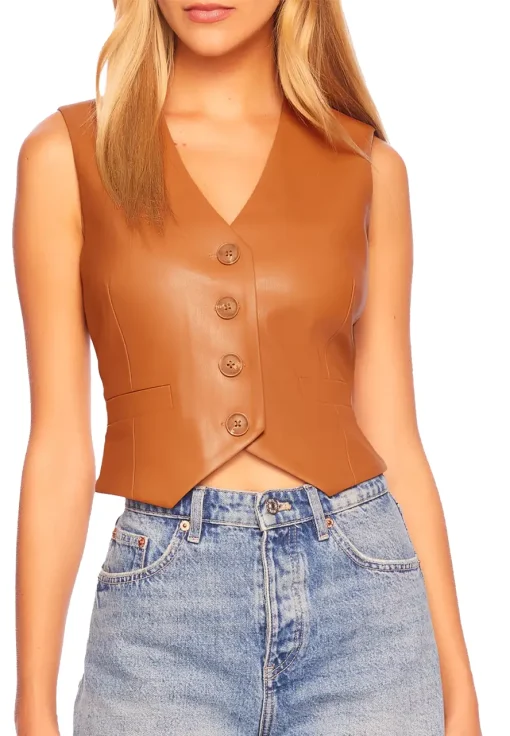 womens-brown-faux-leather-v-neck-vest