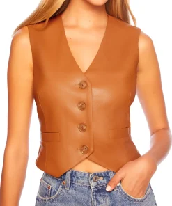 womens-brown-faux-leather-v-neck-vest
