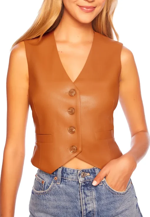 womens-brown-faux-leather-v-neck-vest