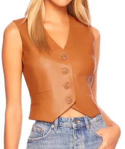 womens-brown-faux-leather-v-neck-vest