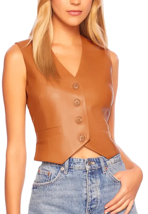 womens-brown-faux-leather-v-neck-vest