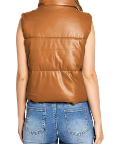 womens-brown-puffer-faux-leather-vest
