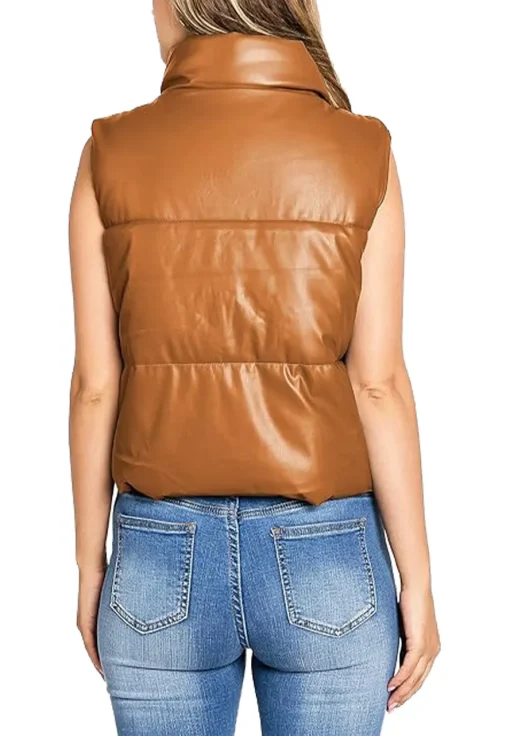 womens-brown-puffer-faux-leather-vest