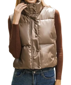 womens-coffee-faux-leather-puffer-vest