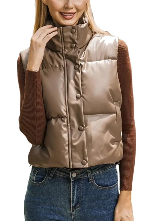 womens-coffee-faux-leather-puffer-vest