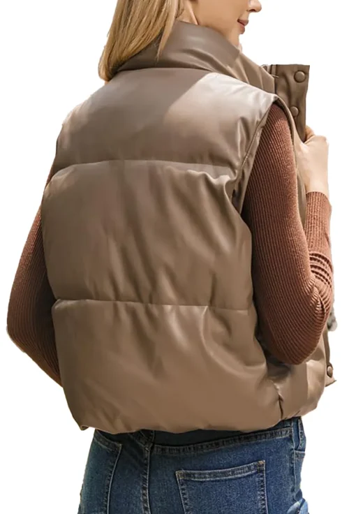 womens-coffee-faux-leather-puffer-vest