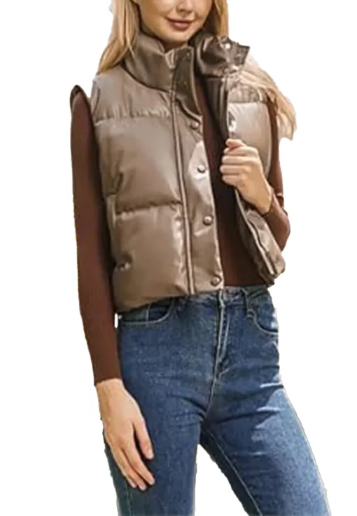 womens-coffee-faux-leather-puffer-vest