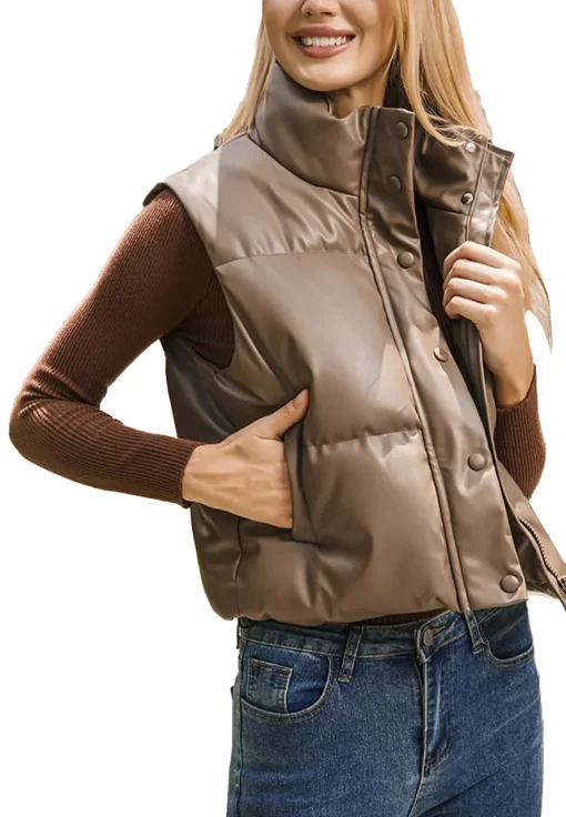 womens-coffee-faux-leather-puffer-vest