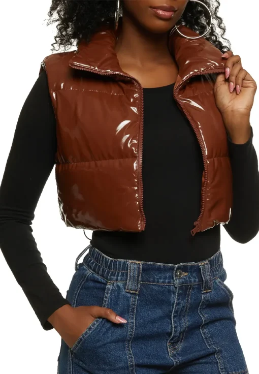 womens-cropped-coffee-faux-leather-puffer-vest