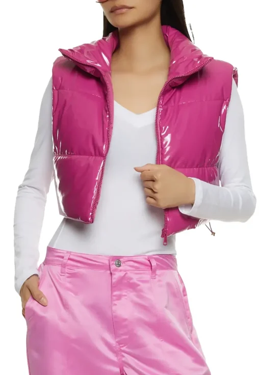 womens-cropped-magenta-faux-leather-puffer-vest