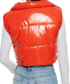 womens-cropped-orange-faux-leather-puffer-vest
