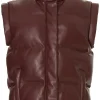 womens-dark-brown-faux-leather-puffer-vest