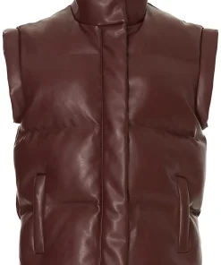 womens-dark-brown-faux-leather-puffer-vest