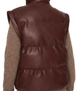 womens-dark-brown-faux-leather-puffer-vest