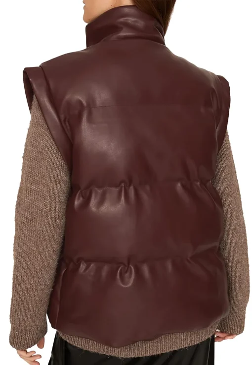 womens-dark-brown-faux-leather-puffer-vest