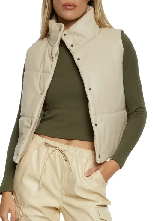 womens-drawstring-hem-beige-faux-leather-puffer-vest