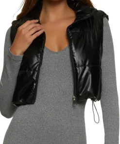 womens-drawstring-hem-black-faux-leather-puffer-vest