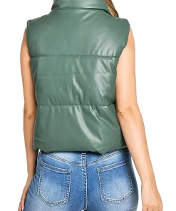 womens-green-puffer-faux-leather-vest