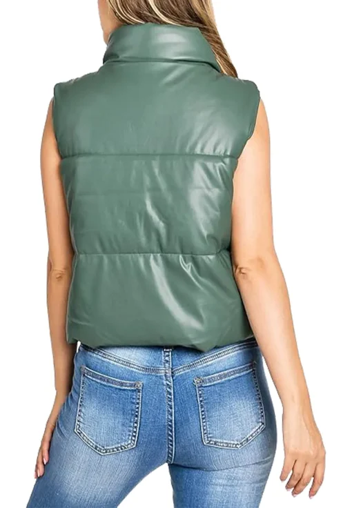 womens-green-puffer-faux-leather-vest