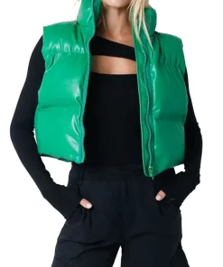 womens-khaki-faux-leather-puffer-vest