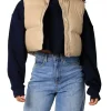 womens-khaki-faux-leather-puffer-vest