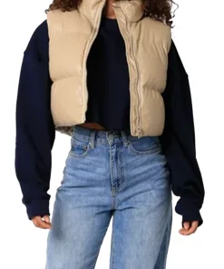 womens-khaki-faux-leather-puffer-vest