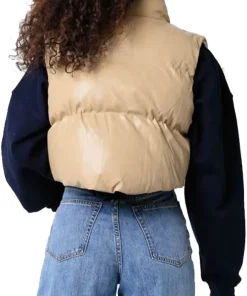 womens-khaki-faux-leather-puffer-vest