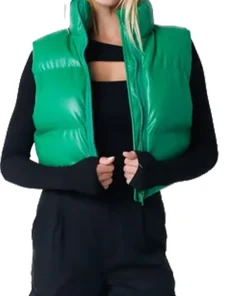 womens-khaki-faux-leather-puffer-vest