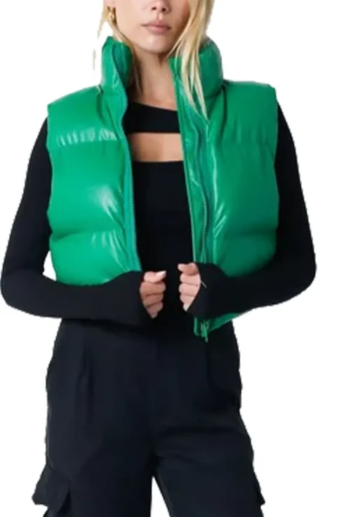 womens-khaki-faux-leather-puffer-vest