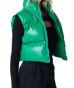 womens-khaki-faux-leather-puffer-vest