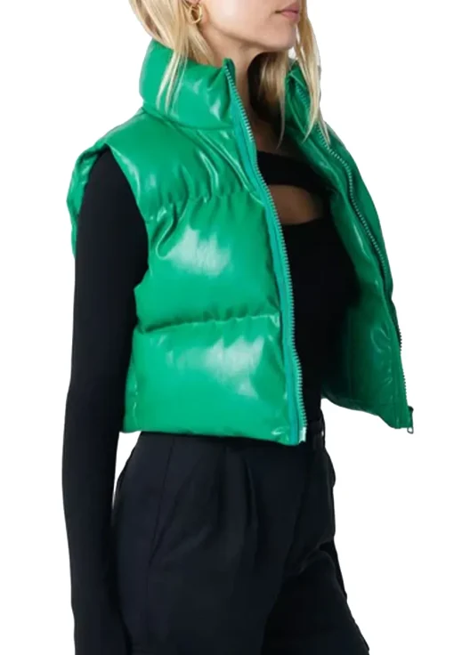 womens-khaki-faux-leather-puffer-vest
