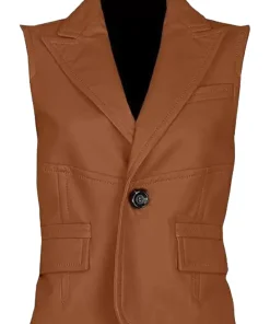 womens-one-button-tan-faux-leather-vest