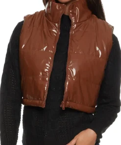 womens-patent-brown-faux-leather-puffer-vest