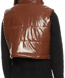 womens-patent-brown-faux-leather-puffer-vest