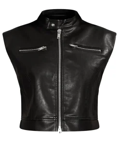 womens-petite-black-faux-leather-vest