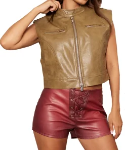 womens-petite-khaki-faux-leather-vest